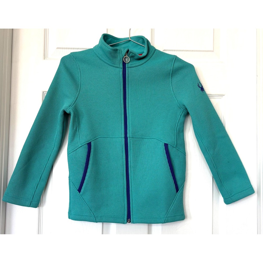 Spyder Active Sports Kids Teal Textured Full-Zip Jacket Size 10/12 Youth Fleece